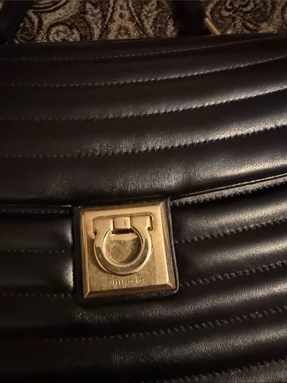 Salvatore Ferragamo Black Quilted Leather Shoulder Bag with Gold Chain Strap
